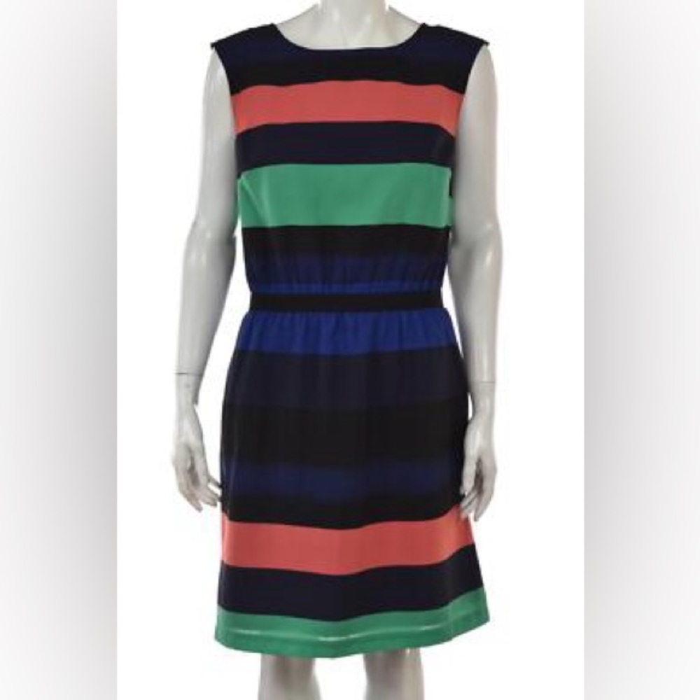 LOFT Orange Green Blue Sleeveless Striped Dress Size M